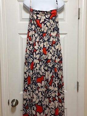 Floral Print Tiered Maxi Dress in Cream, Navy & Red